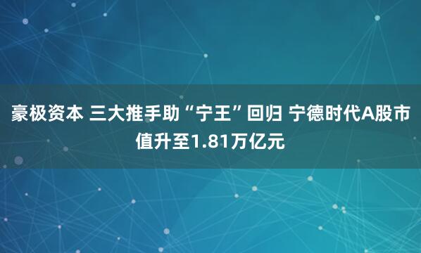 豪极资本 三大推手助“宁王”回归 宁德时代A股市值升至1.81万亿元