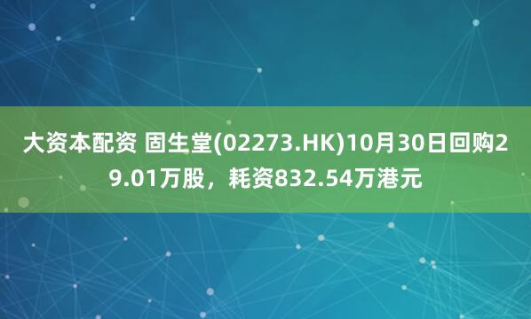 大资本配资 固生堂(02273.HK)10月30日回购29.01万股，耗资832.54万港元